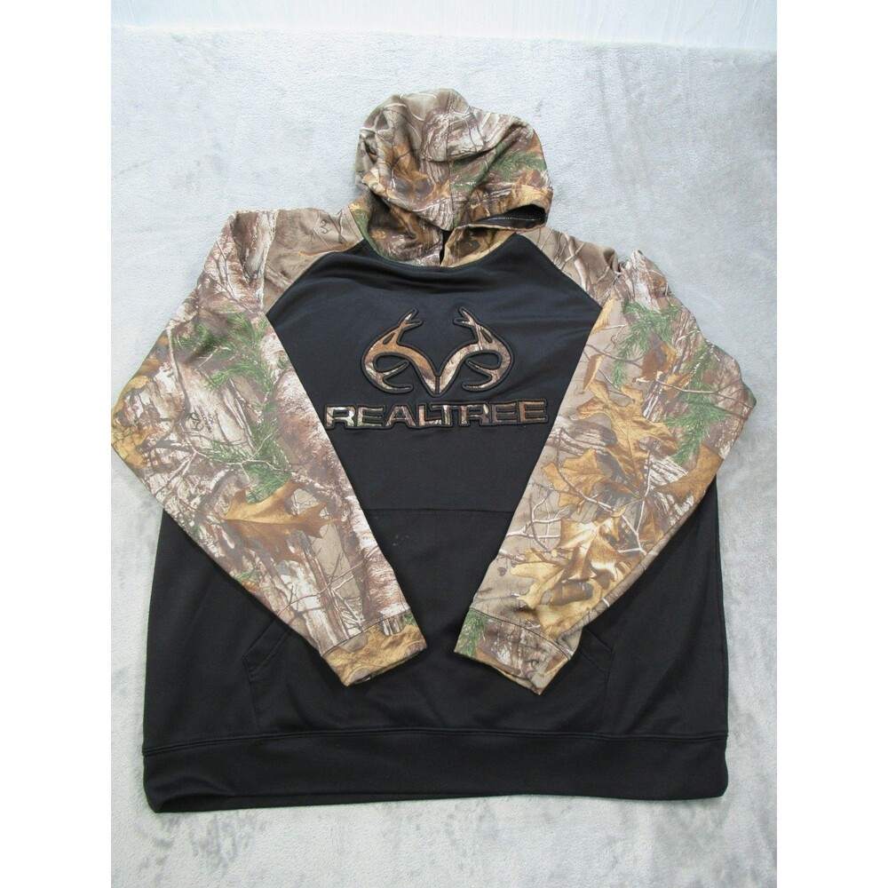 Realtree Hoodie Men's XL Black Camo Pullover Antler Logo Hunting Sweatshirt